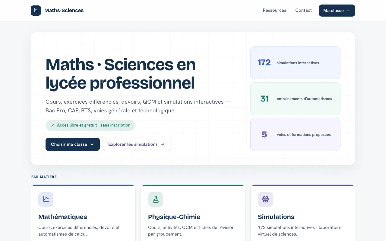 Page d’accueil du site maths-sciences-pro.fr